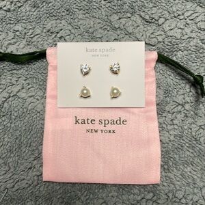 New kate spade faux diamond and pearl earrings with gold accents.